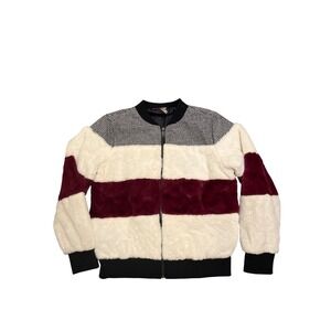 Pink Platinum Bomber Jacket Women's Size M Faux Fur Striped Houndstooth Chic
